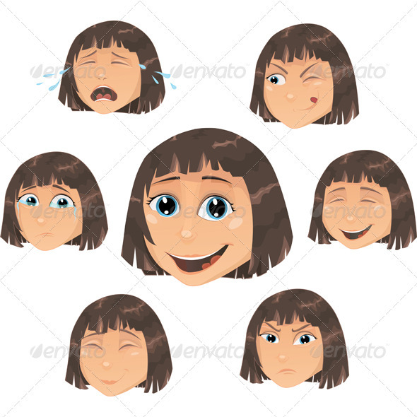 Vector girl - facial expressions - Characters Vectors