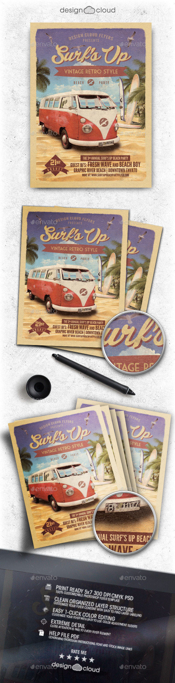 Surf's Up Retro Beach Party Flyer Template - Clubs & Parties Events
