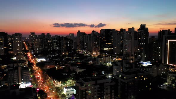 Night downtown Curitiba Brazil. Landmark of city. Capital of Parana state alt