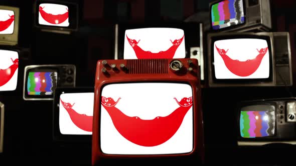 Easter Island flag on Stack of Retro TV. alt