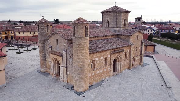 Aerial View of Famous Romanesque Church San Martin De Tours in Fromista Palencia Spain alt