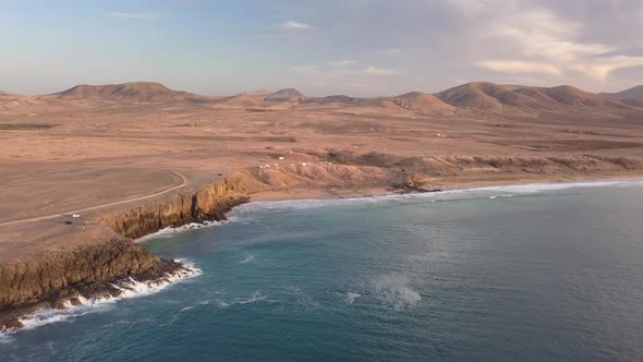 Aerial View West Coast of Fuerteventura at Sunset, Canary Islands