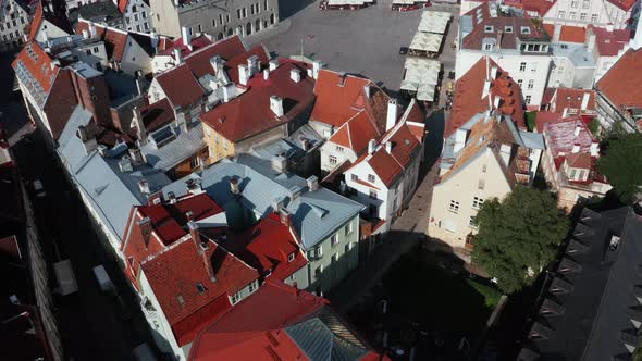 Aerial View of the Medieval Town Hall and Town Hall Square of Tallinn the Capital of Estonia alt