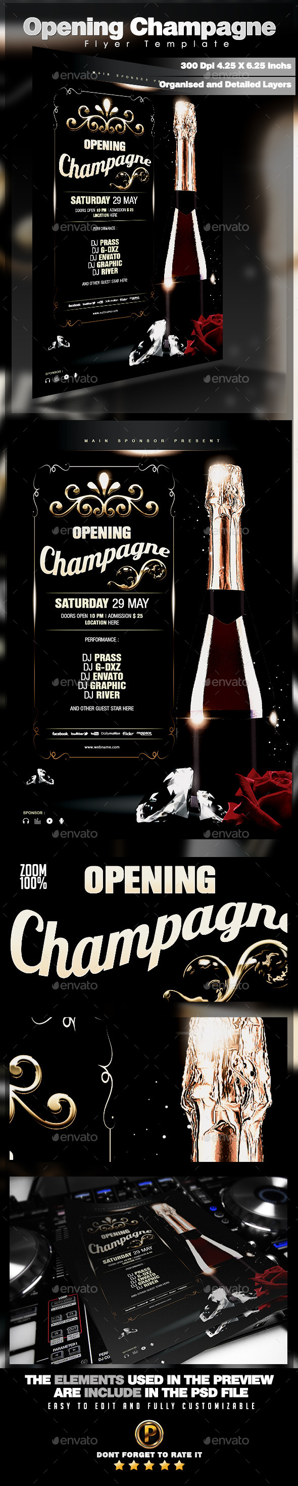 Opening Champagne Flyer Template - Clubs & Parties Events