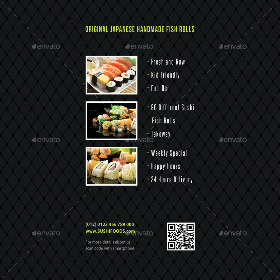 Sushi Restaurant Menu Square 3-Fold Brochure 02, Print Templates ...