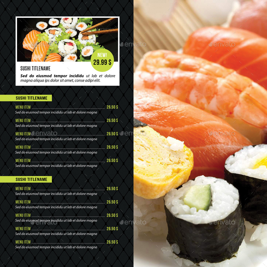 Sushi Restaurant Menu Square 3-Fold Brochure 02, Print Templates ...