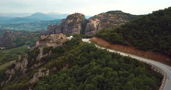 Aerial View Of The Mountains And Meteora Monasteries In Greece alt