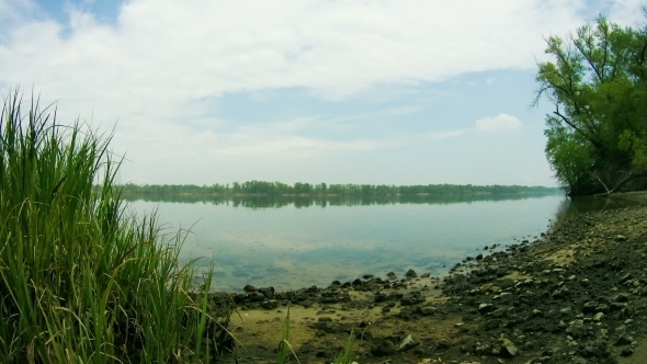 The Shore Of The River, Clouds, Reeds, Waves And alt