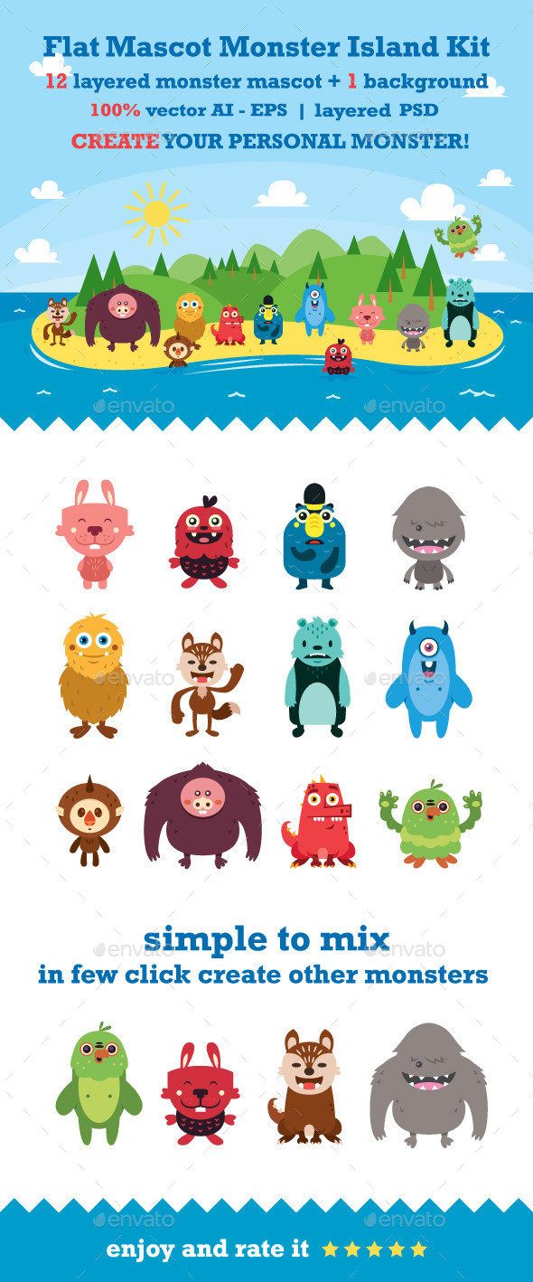 Flat Mascot Monster Island Kit - Monsters Characters