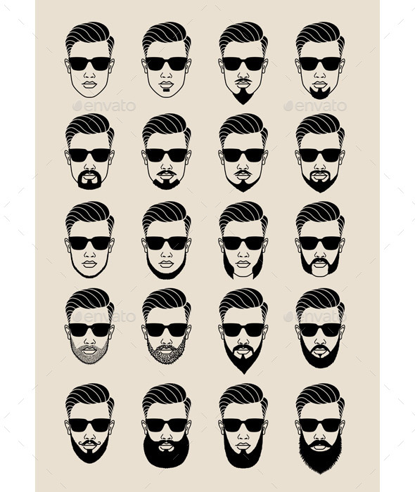 Hipster Faces with Beard - People Characters
