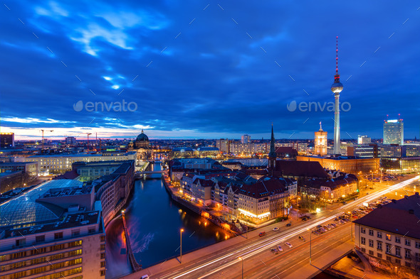 The center of Berlin after sunset - Stock Photo - Images