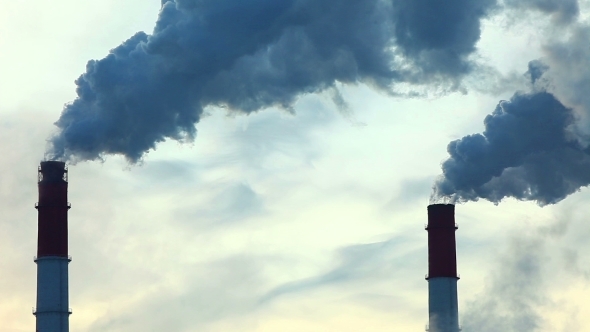 Tube Generate Smoke At Winter Sunset In Russia