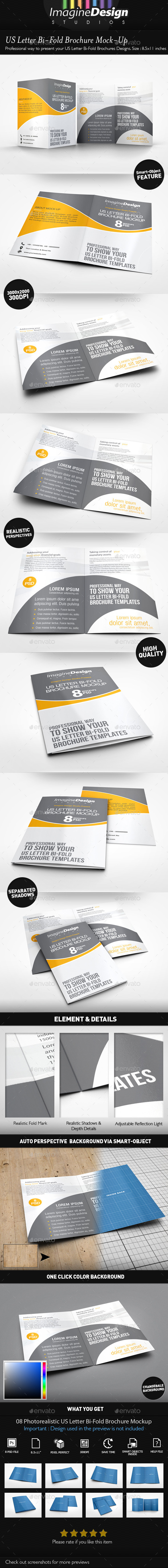 US Letter Bi-Fold Brochure Mock-Up - Brochures Print