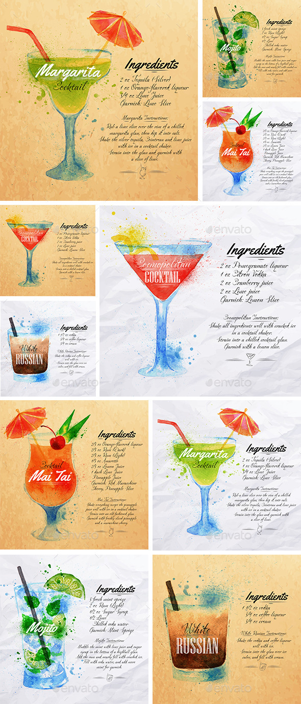 Cocktails Watercolor - Food Objects