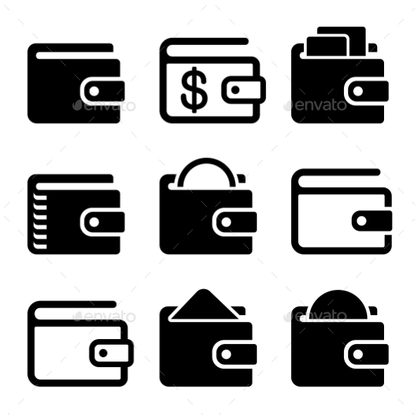 Wallet Icons Set On White Background. Vector by In-Finity | GraphicRiver