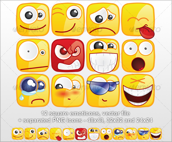 12 Square emoticons - Miscellaneous Characters