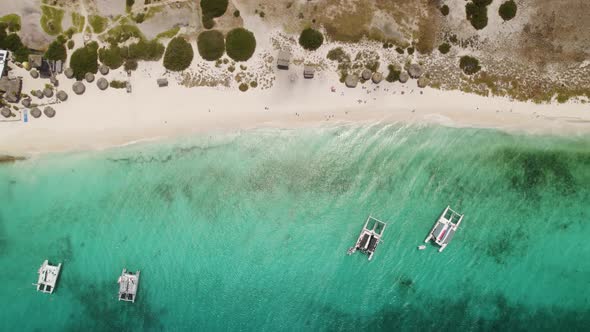 Aerial top-down shot of the beautiful sandy beach on the Caribbean island alt