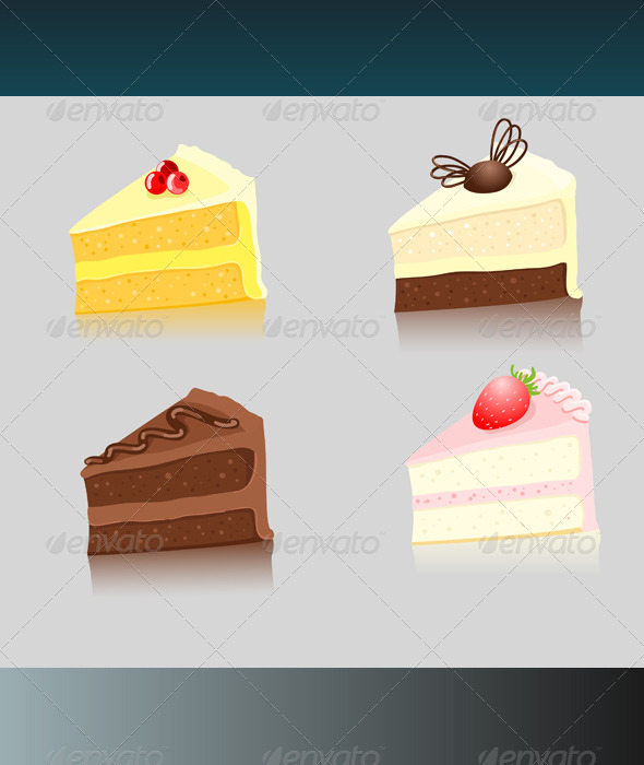 Four Slices of Cake - Food Objects