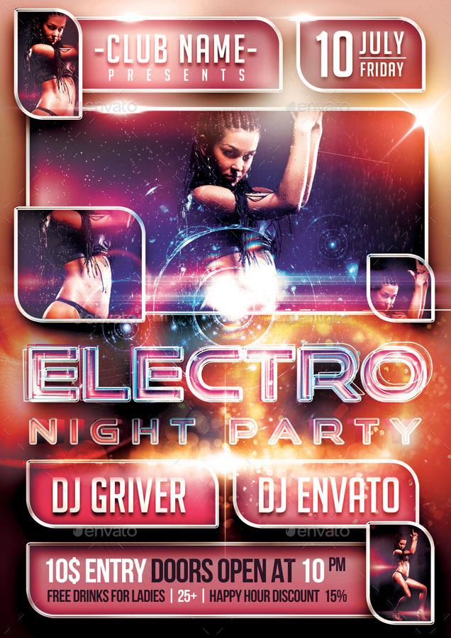 Electro Night Party Flyer/Poster by CG-Station | GraphicRiver
