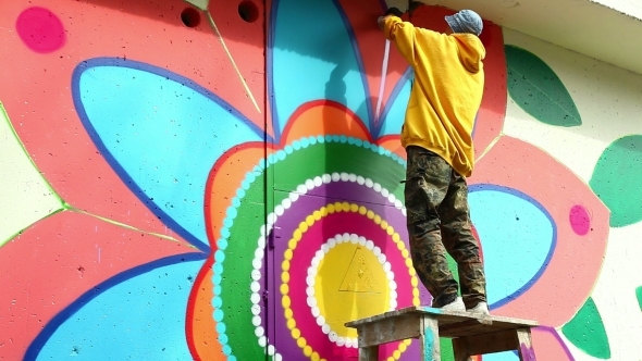 Creative Art - Man Painting Graffiti On Wall