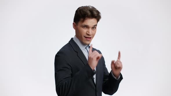 Young Positive Businessman Pointing to Camera with Both Hands Inviting to Work with Him at alt