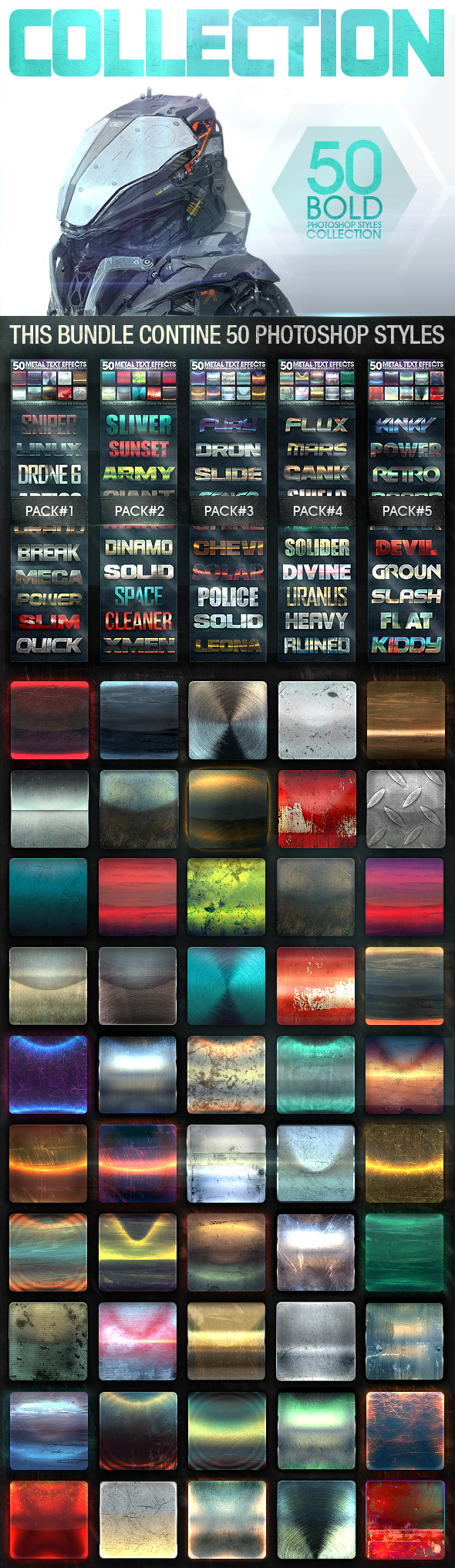 50 Metal Text Effects Bundle V3 - Text Effects Styles