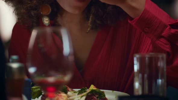 Gorgeous Woman Eating Restaurant Meal alt