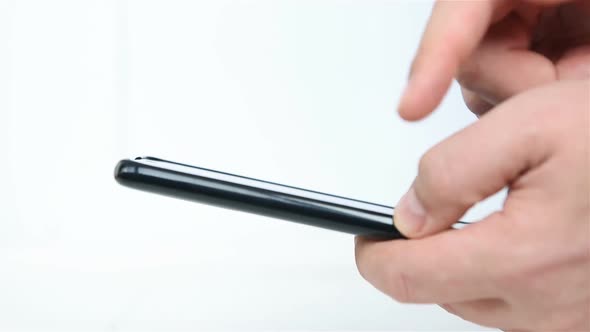 Businessman Hands Using Smart Phone On White Background. alt