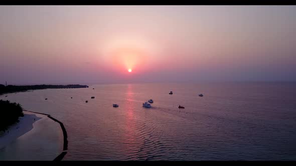 Aerial drone nature of tropical lagoon beach vacation by blue water with white sand background of a  alt