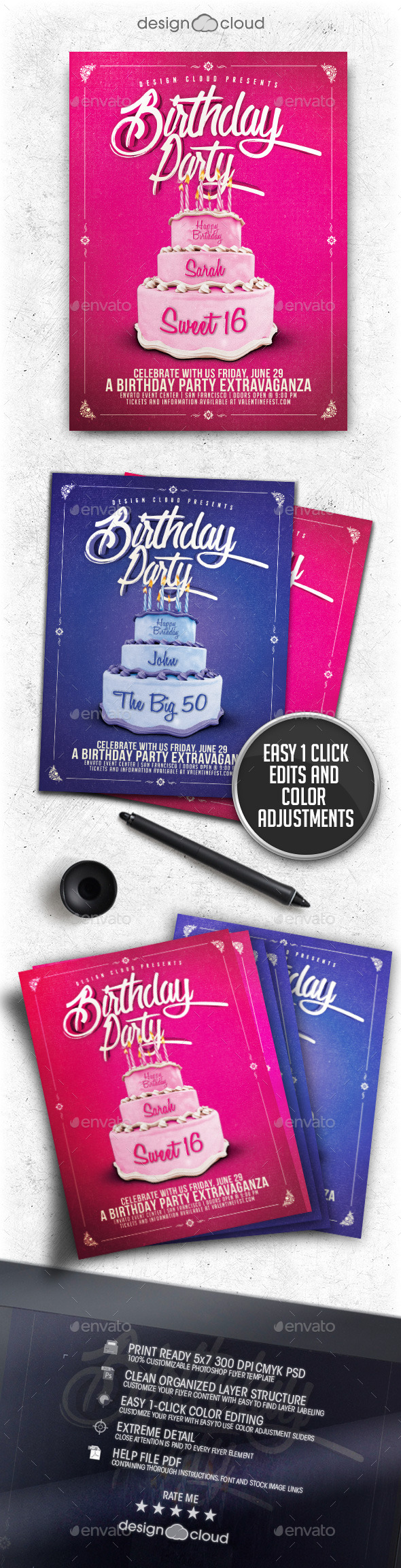 Birthday Party Cake Flyer Template - Clubs & Parties Events