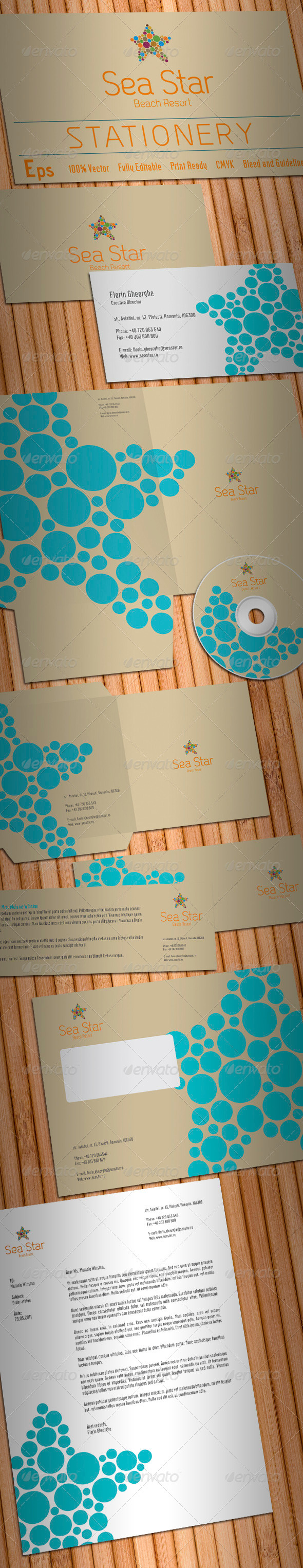 Sea Star Stationery - Stationery Print Templates