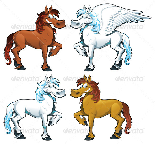 Family of horses + 1 Pegasus. - Animals Characters