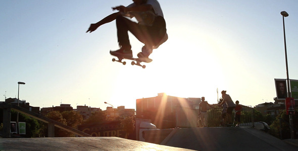 Skateboard Jump At Sunset