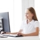 Happy School Girl Networking With Computer - VideoHive Item for Sale