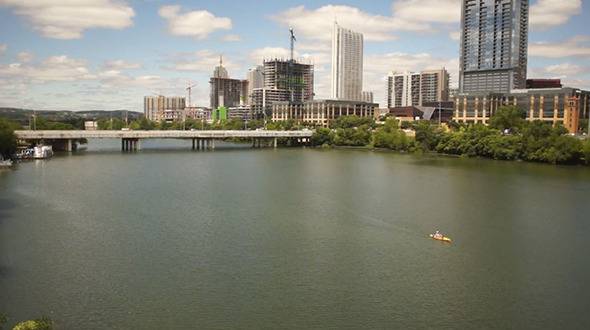 Austin Texas Skyline New Construction Yellow Kayak