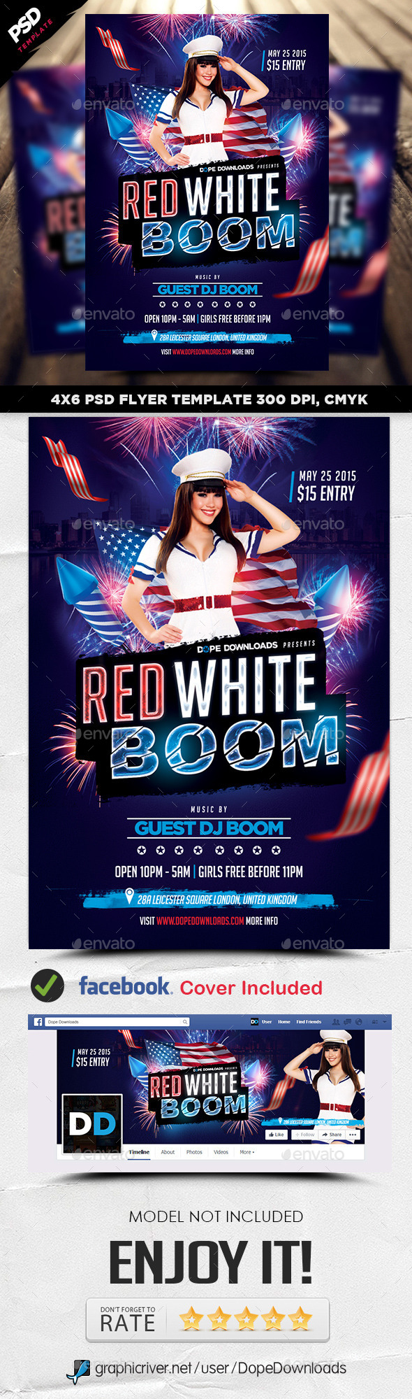Red White Boom Flyer Template - Holidays Events