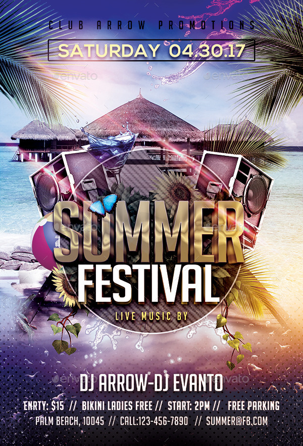 Summer Festival Flyer + Facebook Timeline Cover, Print Templates ...