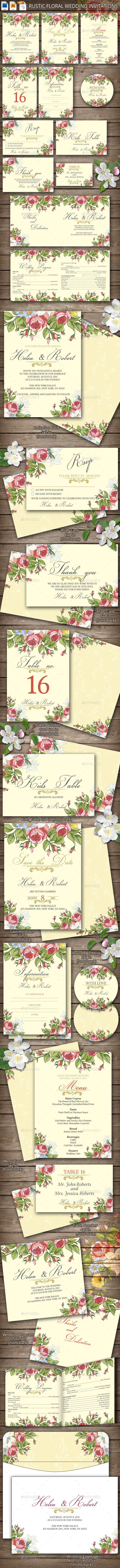 Rustic Floral Wedding Invitations