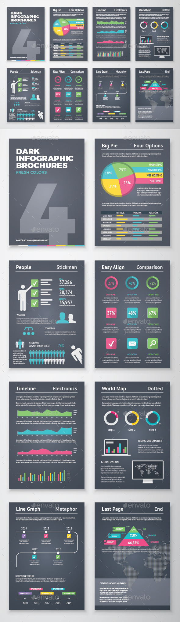 Dark Infographic Brochure Vector Elements Kit 4 - Infographics