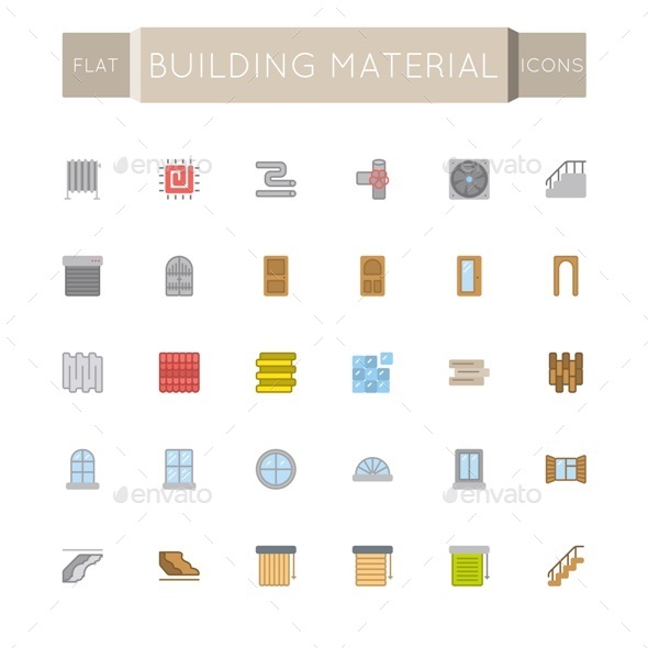 Vector Flat Building Material Icons - Business Icons