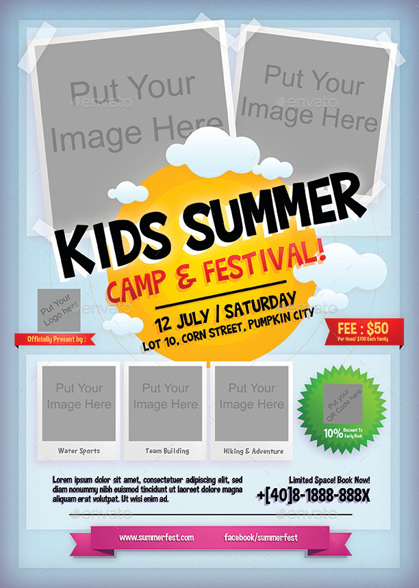 Kids Summer Camp Flyer, Print Templates | GraphicRiver