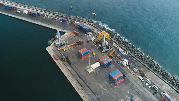 Aerial View Of Cargo Sea Port Dock
