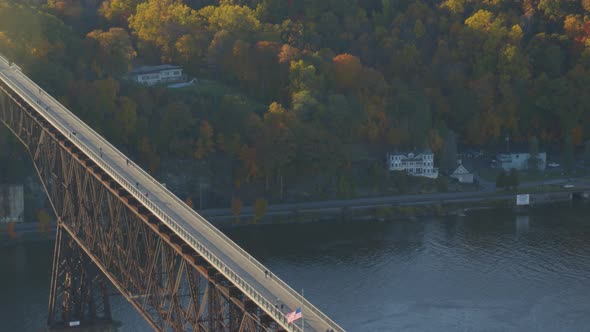 Aerial of walkway over Hudson river on a sunny day alt