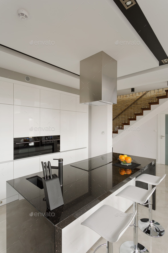 Granite worktop in modern kitchen