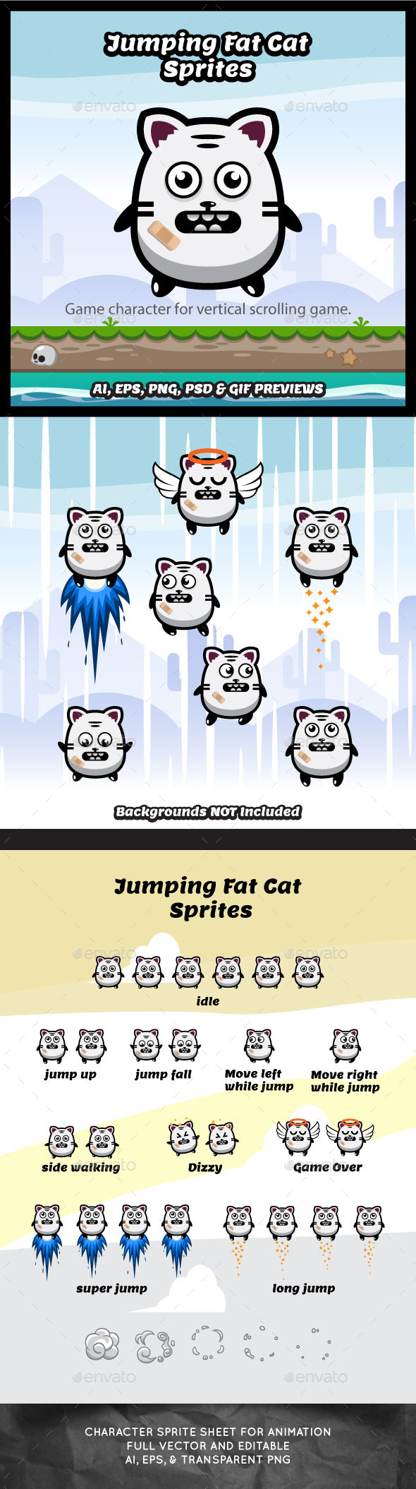 Jumping Fat  Cat  Game  Character Spritesheets by bevouliin 