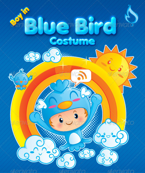 Boy in Blue Bird Costume - Characters Vectors