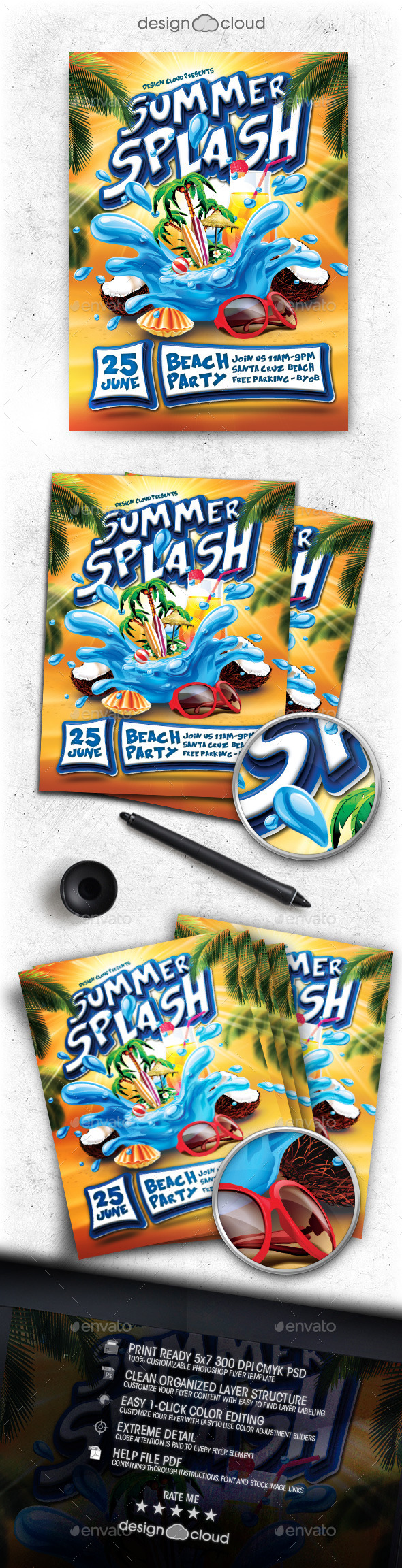 Summer Splash Party Flyer Template - Clubs & Parties Events