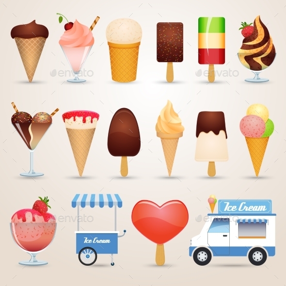 Ice Cream Cartoon Icons Set