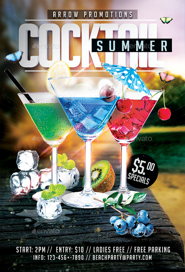 Summer Cocktail Flyer Template, Print Templates | GraphicRiver