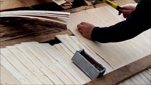 Cedar Wooden Shingle Shake Roofer Getting Nails 